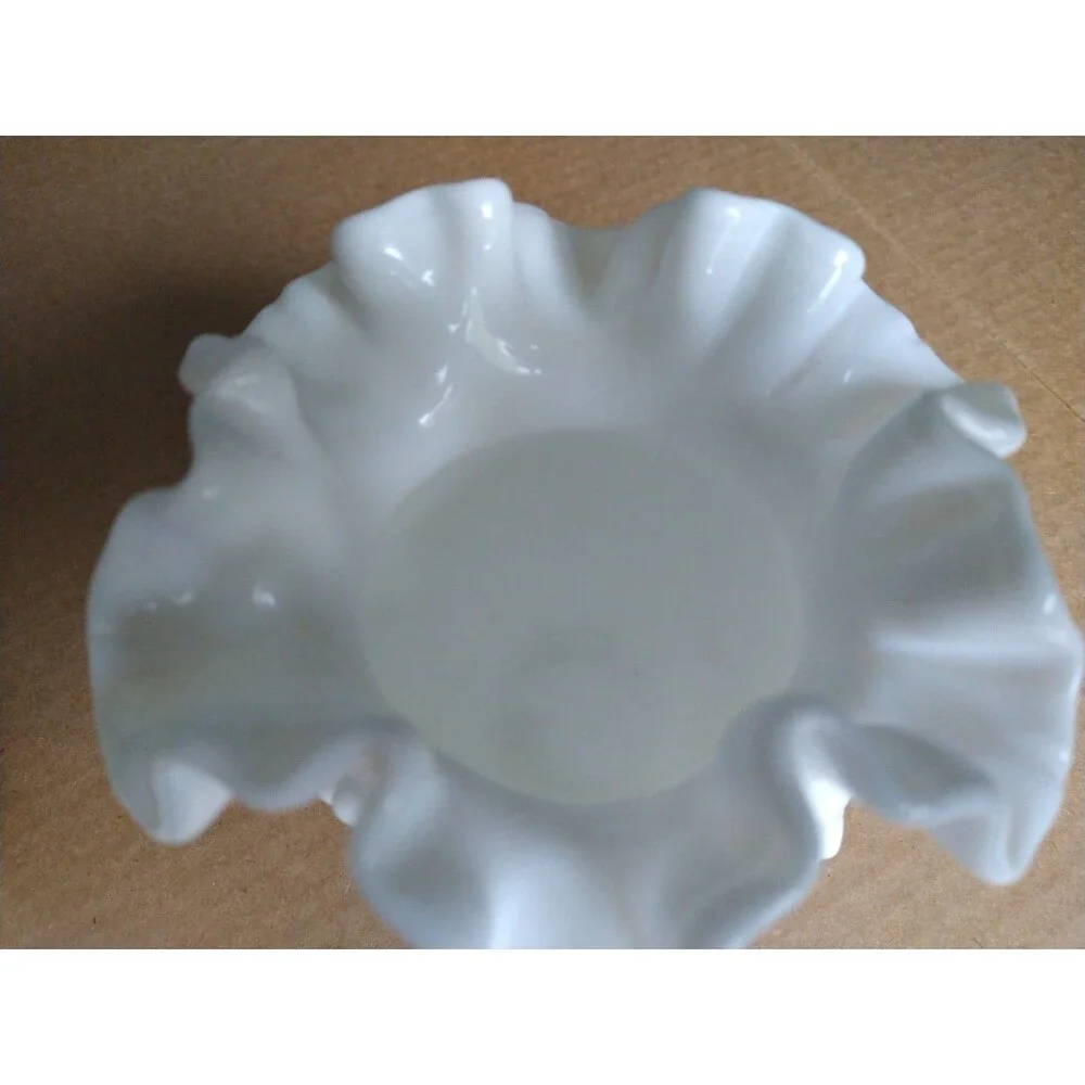 Set of 2 Fenton Milk Glass White Hobnail Ruffled Edge Small Bowl Vases Opaque